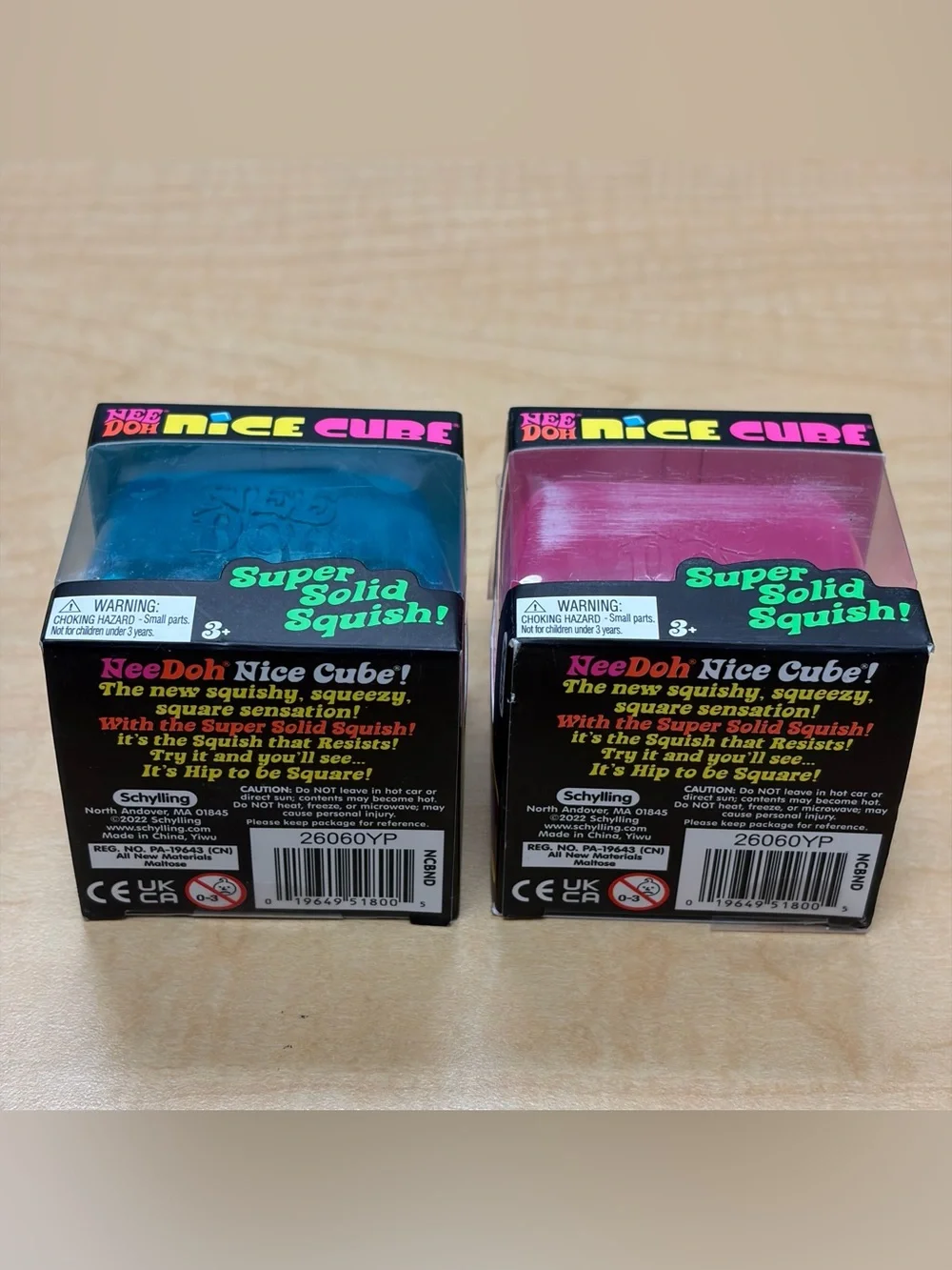 Lot of 2: Needoh Nice Cubes Super Solid Squish! Blue/Pink Squishy Fidget Toy New